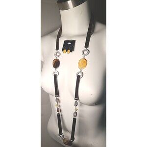 Vintage Brown & Yellow Brown Velvet Necklace & Earrings Jewelry Set